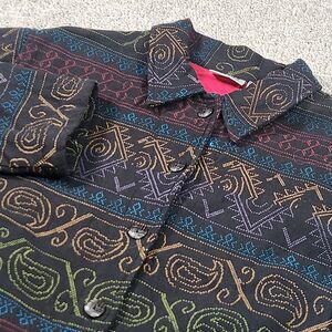Vintage Chicos Design Jacket Womens XL 3 Black Geo‎ Tapestry Aztec AOP 80s 90s